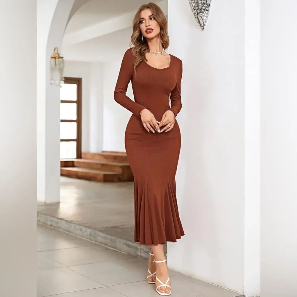 SHEIN Modely Rib-Knit Scoop Neck Mermaid Dress